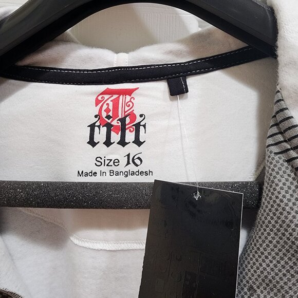 Tilt Hoodie Men's Size 16 Plaid White & Grey Pockets Full Zip Cotton Logo - Picture 6 of 9